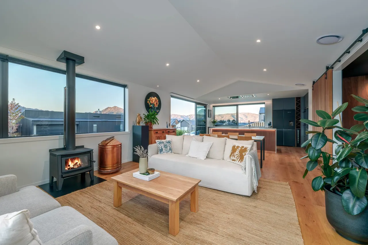 Family lounge with a high ceiling and natural light